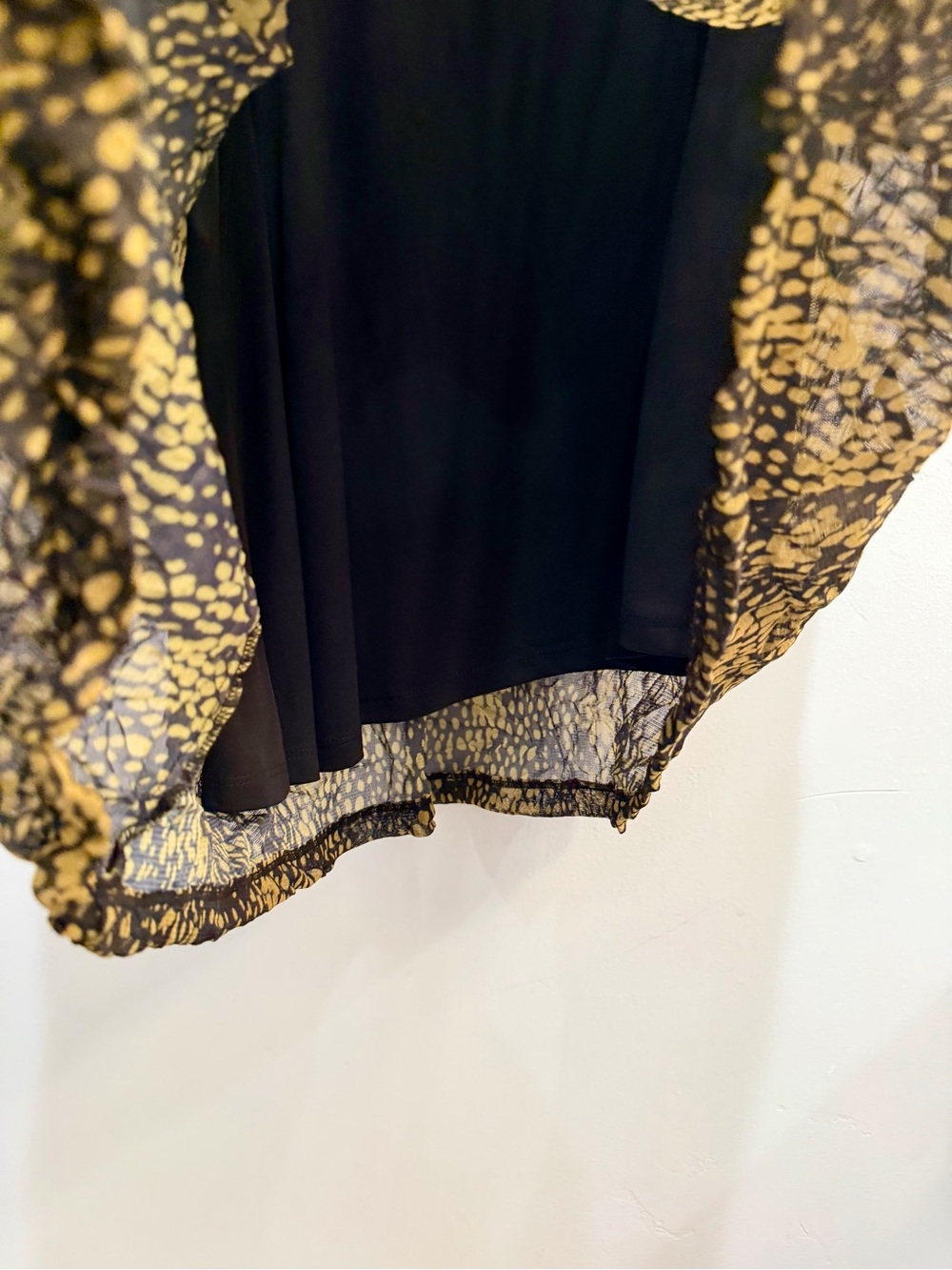 Lisa Bayne Crinkled Mesh Asymmetric Hem Dress Black Gold Dot Lagenlook Medium - Picture 12 of 14